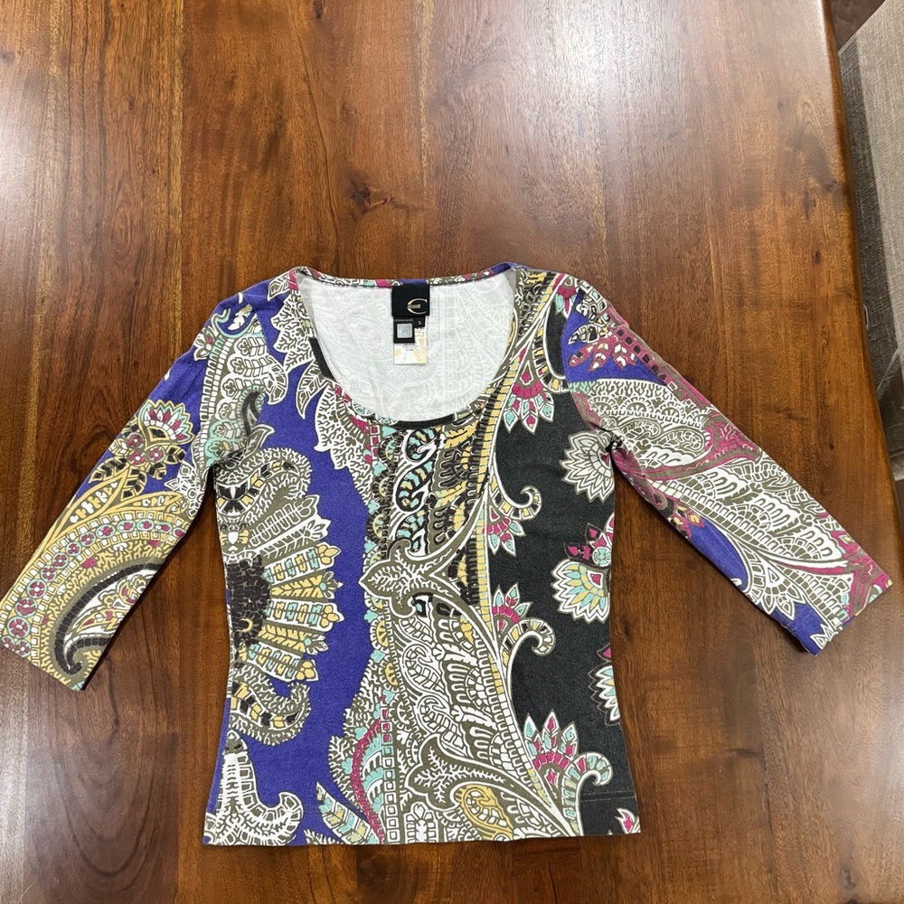 Just Cavalli Roberto Cavalli Y2K Style Mozaic Print Top Size‎ Small